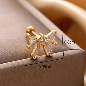 1 Piece Simple Series Classic Bow Knot Copper  Gold Color Zircon Women's Stud Earrings h5 